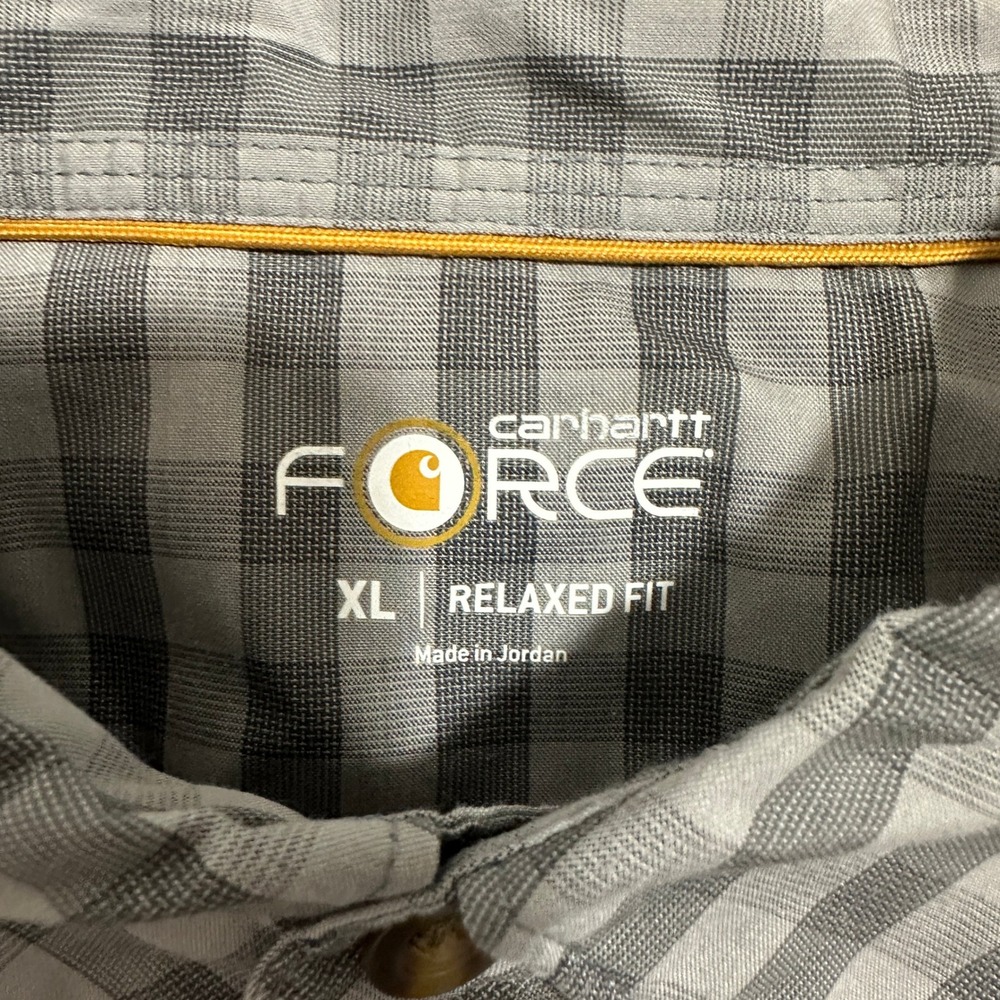 Carhartt Force Relaxed Fit Plaid Work Shirt Short Sleeve Gray Mens Size XL - Picture 7 of 11